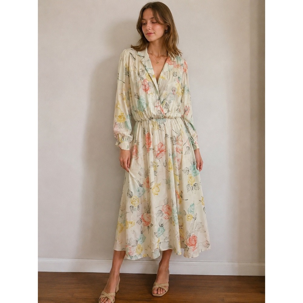 Vintage 80s Charlee Allison Floral Dress 9-10